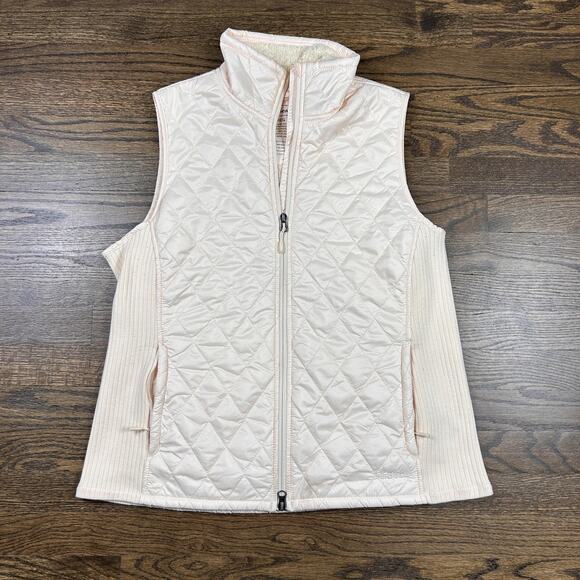 L.L. Bean Vest Womens Large White Quilted Fleece Lined Zip Pockets Sherpa - Picture 1 of 8